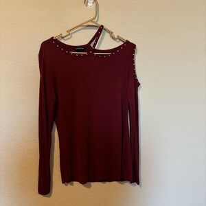 Rock & Republic Women’s Small Burgundy One Cold Shoulder Long Sleeve With Studs